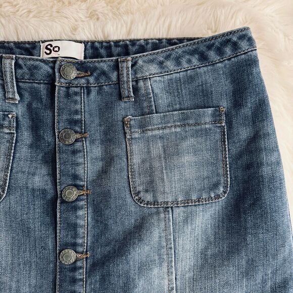 SO Denim Mini Skirt 9 (31x13.5) Medium Blue Jean Button Juniors - Picture 6 of 6